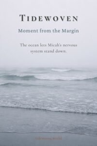 Misty gray coastline image for Pinterest