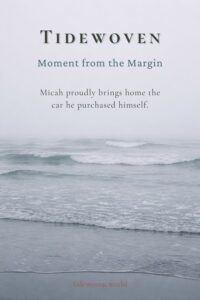 Misty gray coastline image for Pinterest