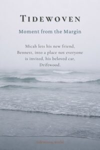 Misty gray coastline image for Pinterest